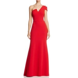 Women's Red One-shoulder Ruffled Gown